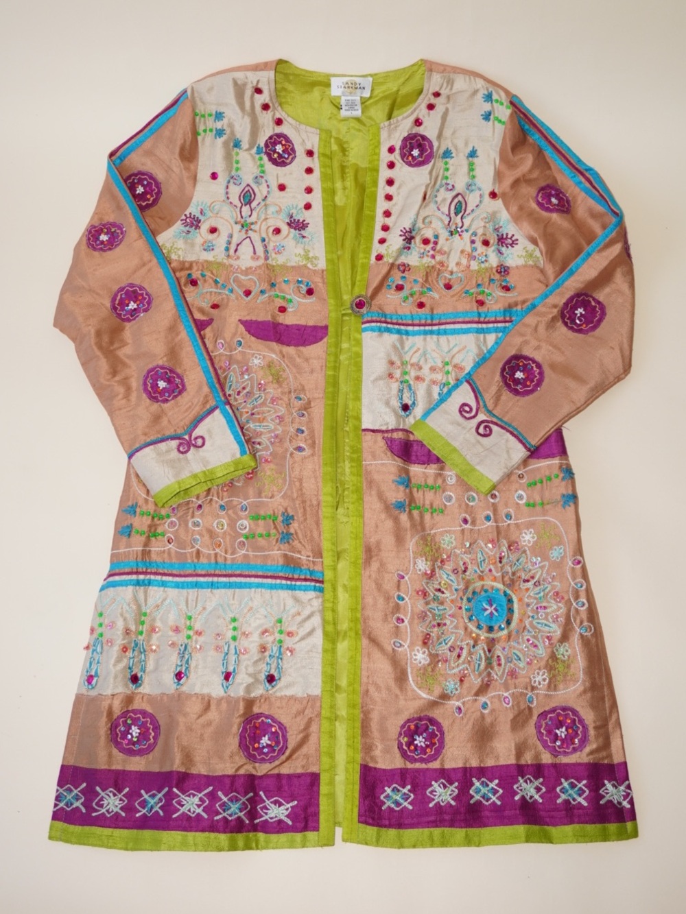 Sandy Starkman VTG Multicolor Silk Blend Patchwork Mirrored Boho Jacket - Size L